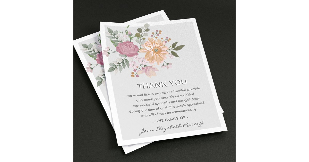 Elegant Floral & Foliage Sympathy Funeral Thank You Card | Zazzle