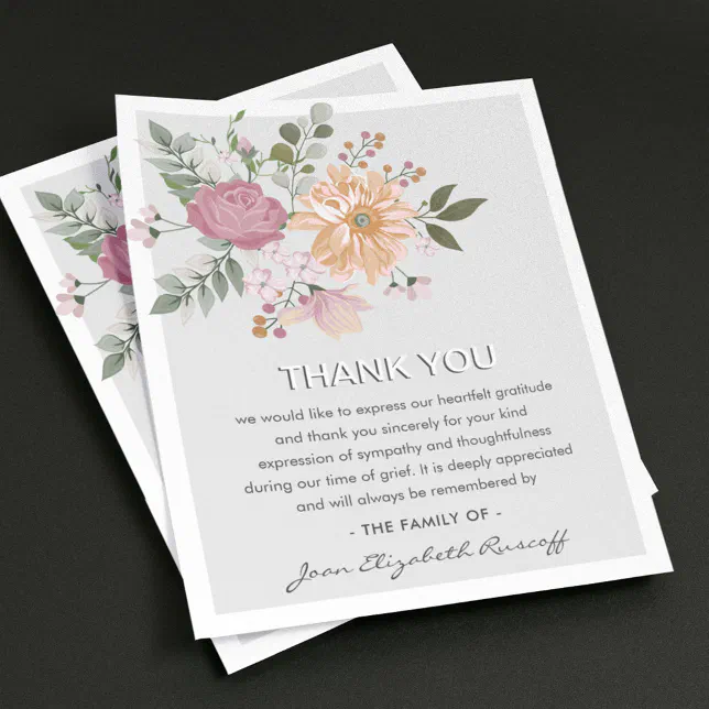 Elegant Floral & Foliage Sympathy Funeral Thank You Card | Zazzle