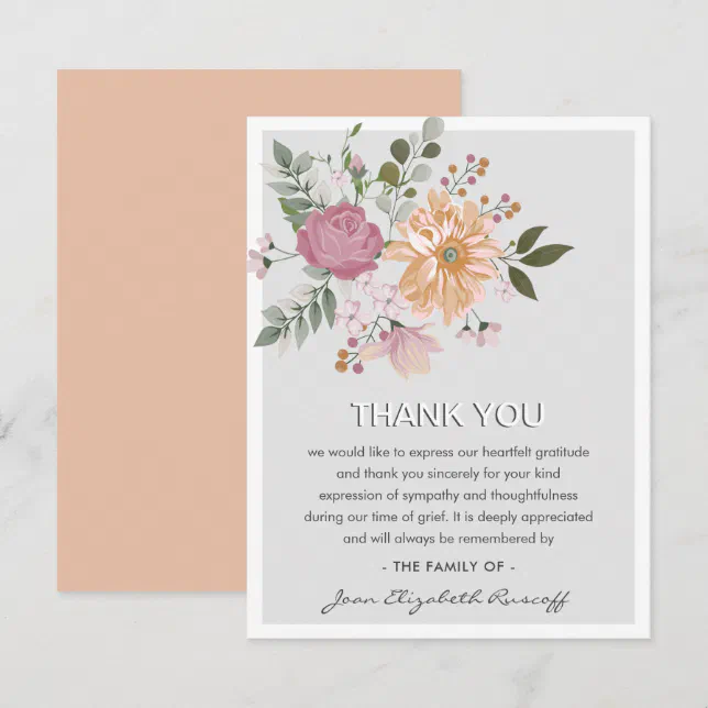 Elegant Floral & Foliage Sympathy Funeral Thank You Card | Zazzle