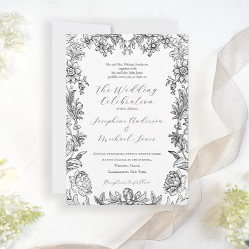 Elegant Floral Formal Botanical Wedding Invitation