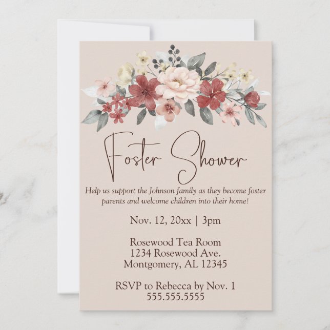 Elegant Floral Foster Care Baby/Child Shower Invitation (Front)