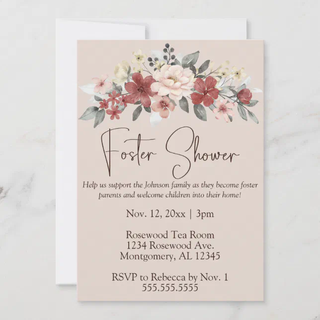 Elegant Floral Foster Care Baby/Child Shower Invitation Zazzle