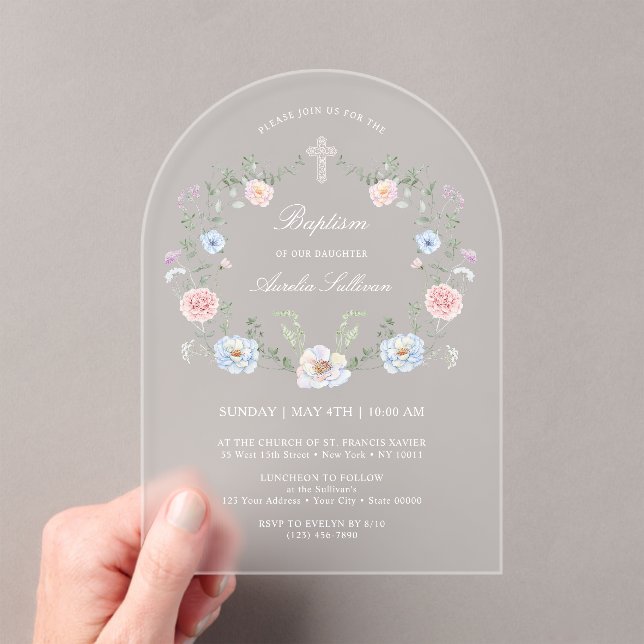 Elegant Floral Frame Baptism Acrylic Invitations (Insitu (Handheld))