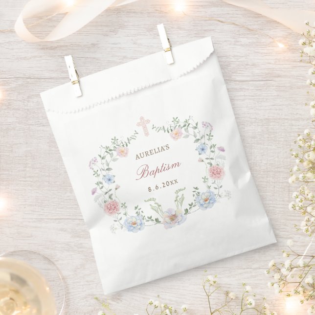 Elegant Floral Frame Baptism Favor Bag (Clipped)