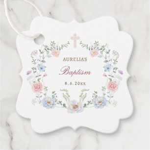 Elegant Floral Frame Baptism Favor Tags
