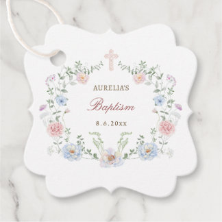 Elegant Floral Frame Baptism Favor Tags