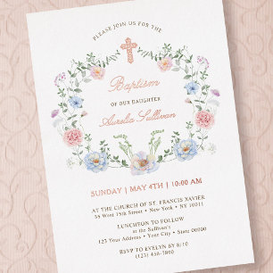 Elegant Floral Frame Baptism Foil Invitation