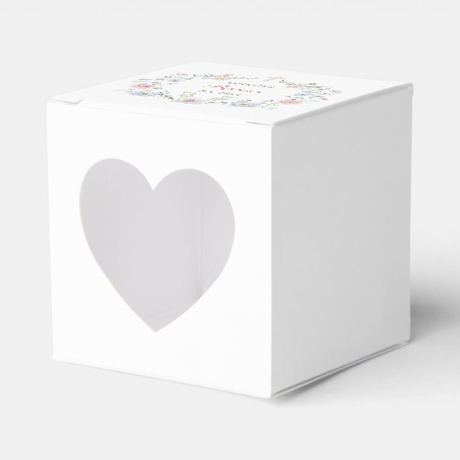 Elegant Floral Frame Baptism Heart Favor Boxes (Front Side)