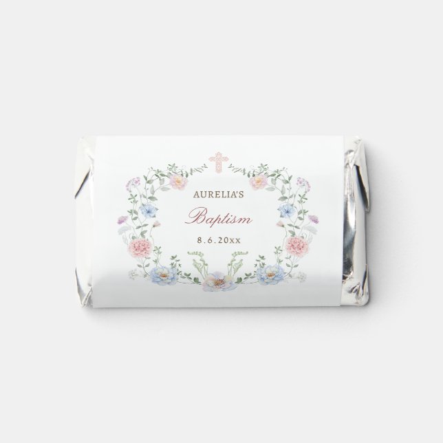 Elegant Floral Frame Baptism Hershey's Miniatures (Front)