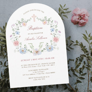 Elegant Floral Frame Baptism Invitation