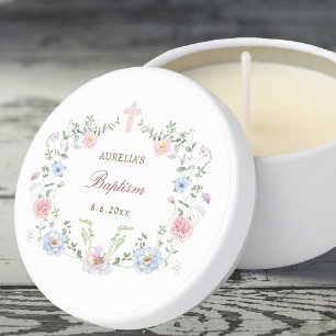 Elegant Floral Frame Baptism Mini Candle Favors