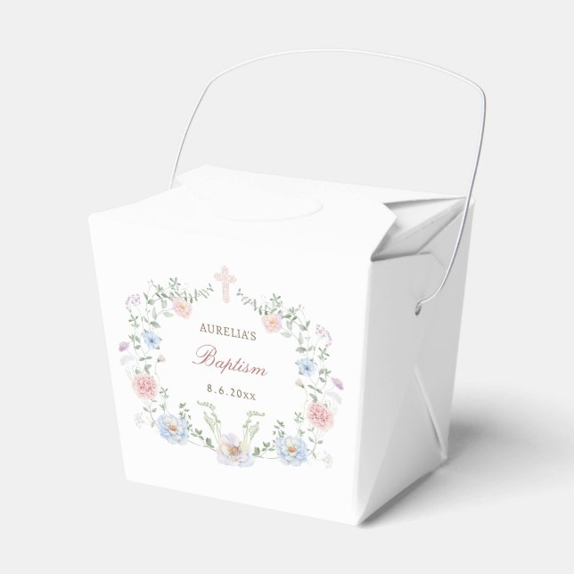 Elegant Floral Frame Baptism Take Out Favor Boxes (Front Side)