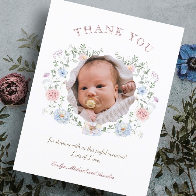 Elegant Floral Frame Baptism Thank You Card (Creator Uploaded)