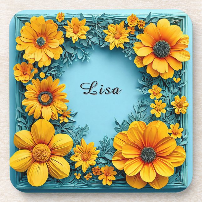 Elegant Floral Frame Beverage Coaster (Front)