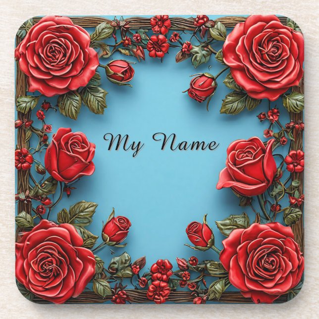 Elegant Floral Frame Beverage Coaster (Front)