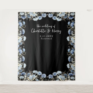 Elegant Floral Frame Black Wedding Photo Backdrop