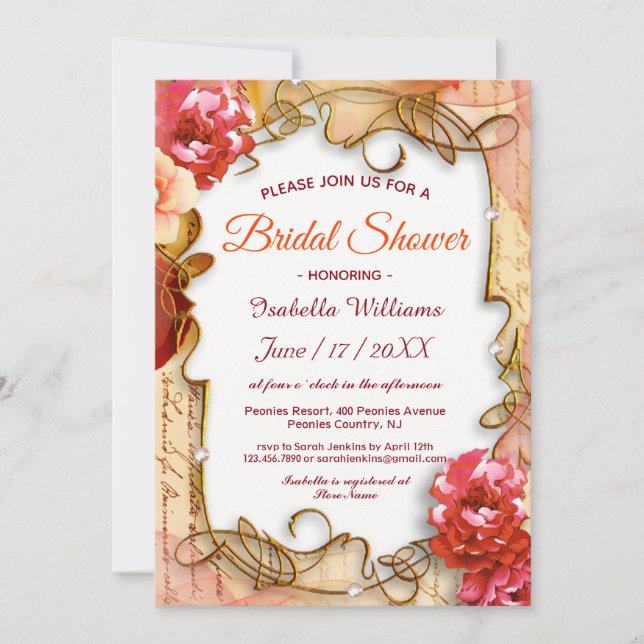 Elegant Floral Frame Boho Bridal Shower Invitation (Front)