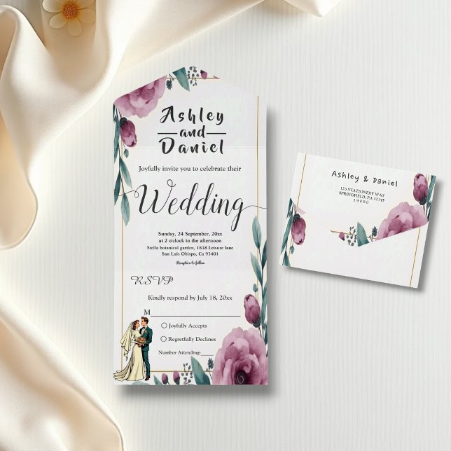 Elegant Floral Frame Bride And Groom Boho Wedding All In One Invitation (Creator Uploaded)