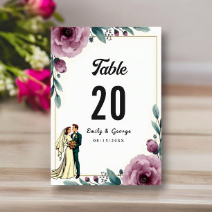 Elegant Floral Frame Bride And Groom Boho Wedding Table Number