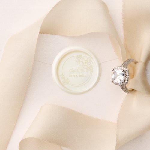 Elegant Floral Frame Bride  Groom Name Date  Wax Seal Stamp