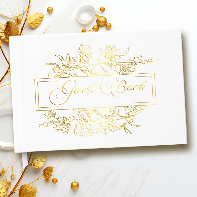 Elegant Floral Frame Calligraphy Script Foil Guest Book (Creator Uploaded)