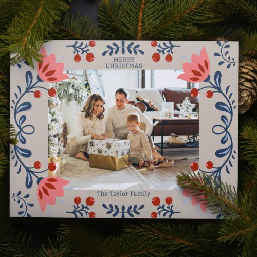 Elegant Floral Frame Christmas Photo Holiday Card