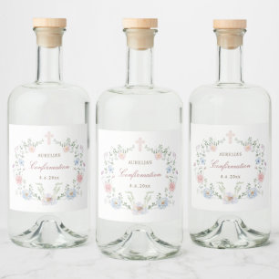 Elegant Floral Frame Confirmation Liquor Bottle Label