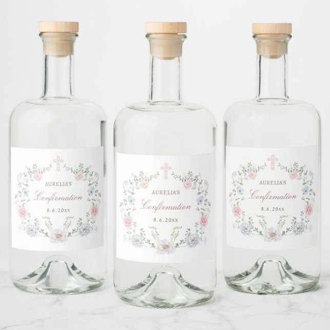 Elegant Floral Frame Confirmation Liquor Bottle Label (Bottles)