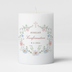 Elegant Floral Frame Confirmation Pillar Candle