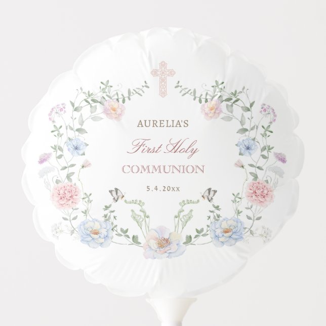 Elegant Floral Frame First Communion Balloon (Front)