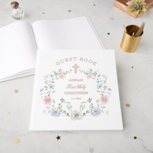 Elegant Floral Frame First Communion Foil Guest Book