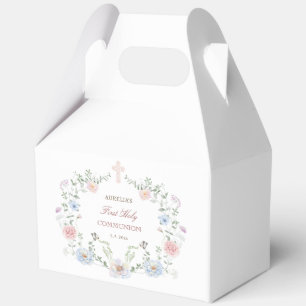 Elegant Floral Frame First Communion Gable Favor Boxes