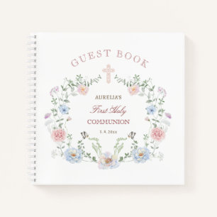 Elegant Floral Frame First Communion Guest Book