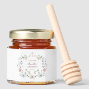 Elegant Floral Frame First Communion Honey Jar Favors