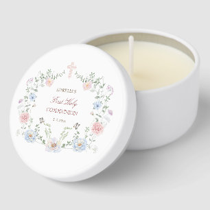 Elegant Floral Frame First Communion Mini Candle Favors
