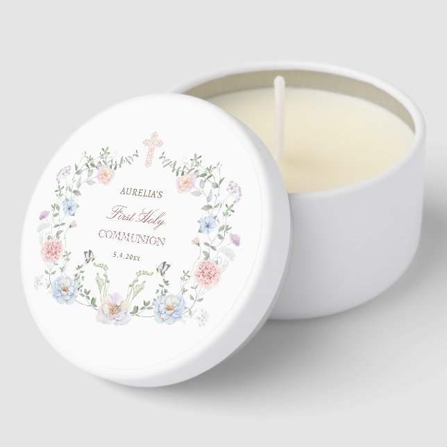 Elegant Floral Frame First Communion Mini Candle Favors (Corner)