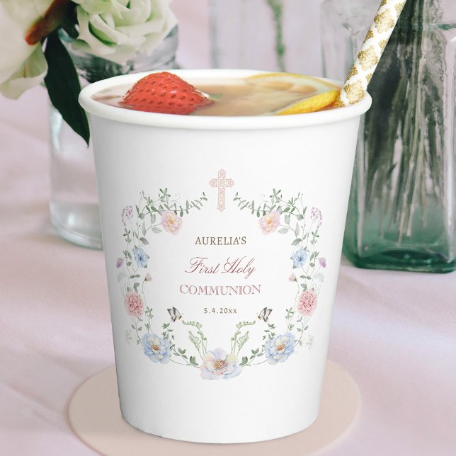 Elegant Floral Frame First Communion Paper Cups (Creator Uploaded)