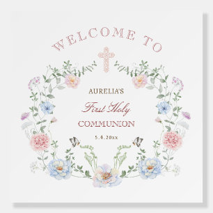 Elegant Floral Frame First Communion Welcome Foam Board