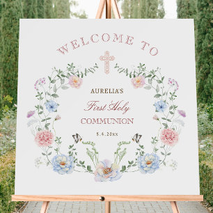 Elegant Floral Frame First Communion Welcome Foam Board