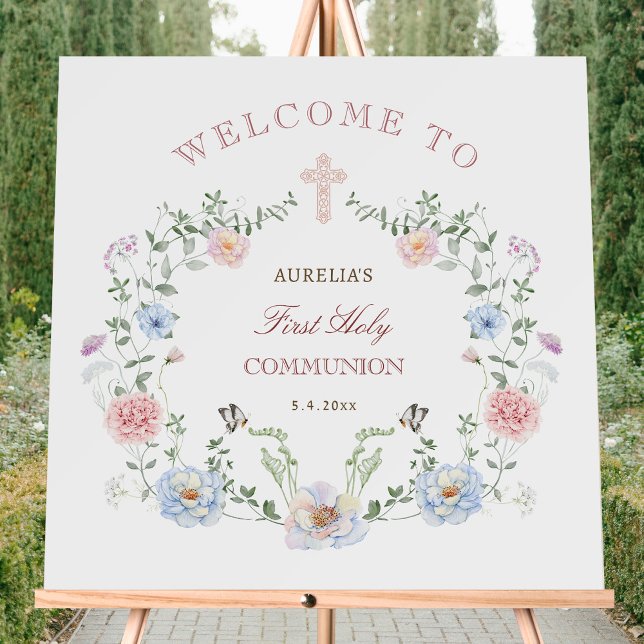 Elegant Floral Frame First Communion Welcome Foam Board (Creator Uploaded)