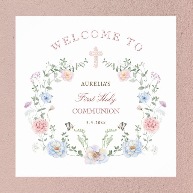 Elegant Floral Frame First Communion Welcome Poster (Creator Uploaded)