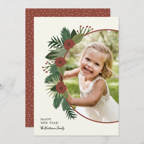 Elegant Floral Frame Happy New Year Photo Holiday Card