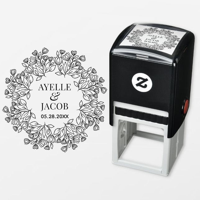 Elegant Floral Frame Monogram Rubber Wedding Stamp (Creator Uploaded)