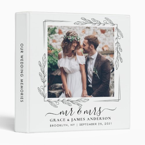 Elegant Floral Frame Mr Mrs 2 Photo Wedding Album 3 Ring Binder