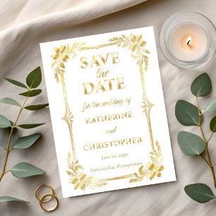 Elegant Floral Frame Photo Wedding Save the Date Foil Invitation