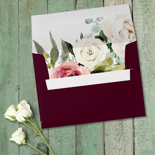 Elegant Floral Frame Pink Blush Purple Peach White Envelope