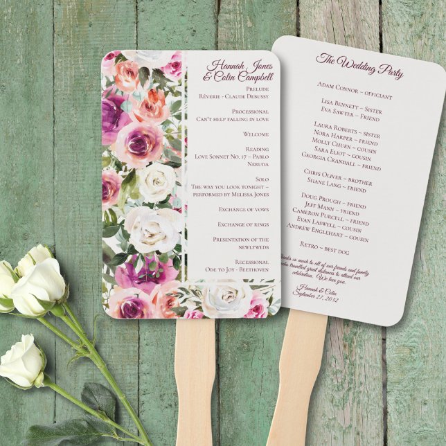 Elegant Floral Frame Pink Blush Purple Peach White Hand Fan (Creator Uploaded)