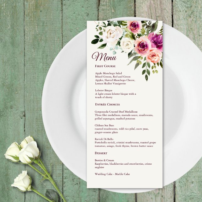 Elegant Floral Frame Pink Blush Purple Peach White Menu (Creator Uploaded)