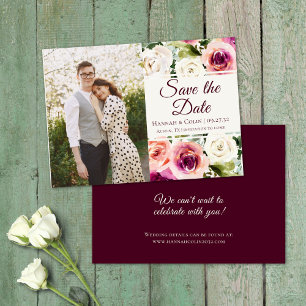 Elegant Floral Frame Pink Blush Purple Peach White Save The Date