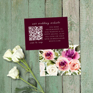 Elegant Floral Frame Pink Blush Purple QR Code Enclosure Card